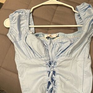 Light blue cotton cinch bodice top